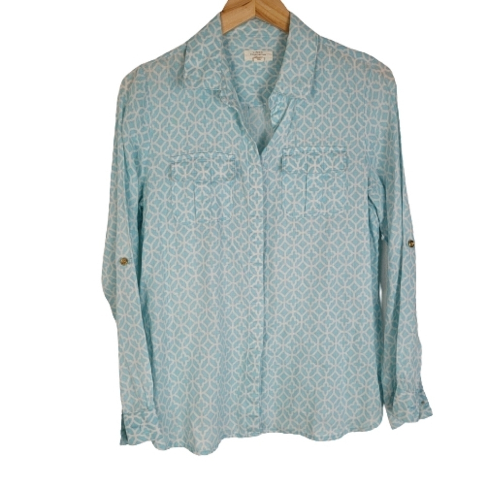 Linen Charter Club blue button down top